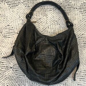 Elegant Black Woven Leather Hobo Bag